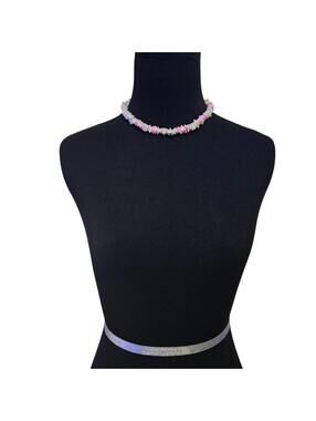 Puka Shell Pastel Chip Necklace Surfer Beach Choker Pink Green White, EUC